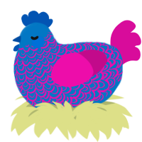 A sapphire and fuchsia chicken with a double-lace pattern