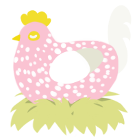 A rose and white chicken with a speckle pattern