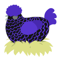 A black and indigo chicken with a lace pattern