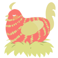 A teal and navy chicken with a bar pattern