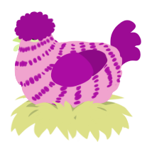 A pink and plum chicken with a bar pattern