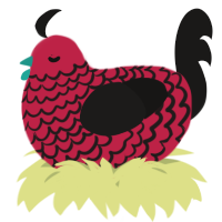 A crimson and sable chicken with a lace pattern