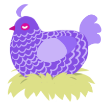 A blurple and lilac chicken with a lace pattern