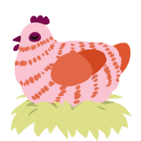 Pillow, a rose and vermilion chicken with a bar pattern