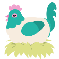 A cream and turquoise chicken with a head pattern