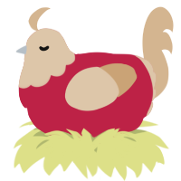 A crimson and beige chicken with a head pattern
