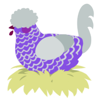 A blurple and silver chicken with a lace pattern