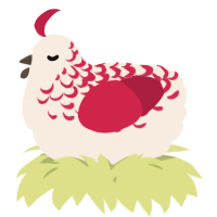 A cream and crimson chicken with a half-lace pattern