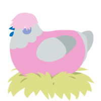 A pink and silver chicken with a head pattern
