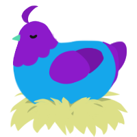 A sky and violet chicken with a head pattern