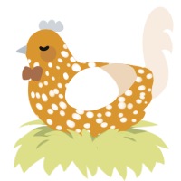 Peanut, a orange and cream chicken with a speckle pattern