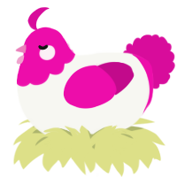 A white and fuchsia chicken with a head pattern