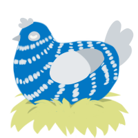 A sapphire and mist chicken with a bar pattern