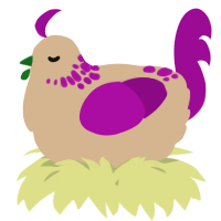 A beige and plum chicken with a neck-speckle pattern