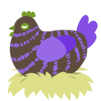 A bark and blurple chicken with a bar pattern