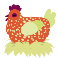 A vermilion and lemon chicken with a speckle pattern