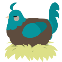A bark and teal chicken with a head pattern