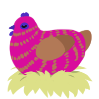 Fosforito, a fuchsia and brown chicken with a bar pattern