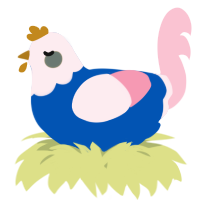 A ultramarine and rose chicken with a head pattern
