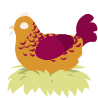 A orange and maroon chicken with a half-lace pattern