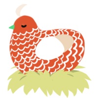 Holly, a vermilion and cream chicken with a lace pattern