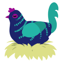A navy and turquoise chicken with a half-bar pattern