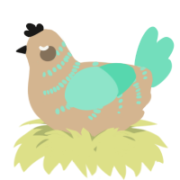A beige and mint chicken with a half-bar pattern