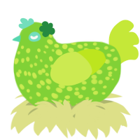 A grass and lime chicken with a speckle pattern