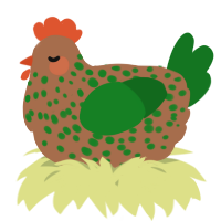 A brown and leaf chicken with a speckle pattern