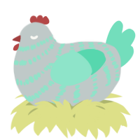 A silver and mint chicken with a bar pattern
