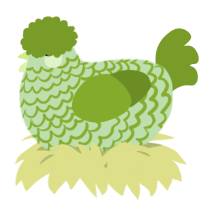 A gluppy and chartreuse chicken with a lace pattern