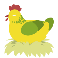 bananana, a yellow and chartreuse chicken with a neck-speckle pattern