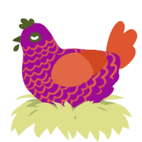A plum and vermilion chicken with a lace pattern