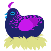 Nepenthe, a navy and amethyst chicken with a half-lace pattern