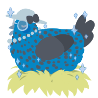 A cerulean and grey chicken with a speckle pattern