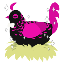 A black and fuchsia chicken with a half-lace pattern