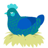 A teal and ultramarine chicken with a lace pattern