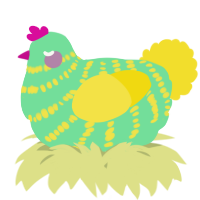 A spring and yellow chicken with a bar pattern
