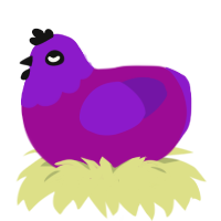 A plum and violet chicken with a head pattern