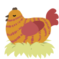 A orange and red chicken with a bar pattern