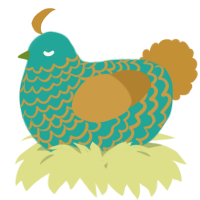 A turquoise and gold chicken with a lace pattern