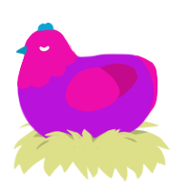 A amethyst and fuchsia chicken with a head pattern