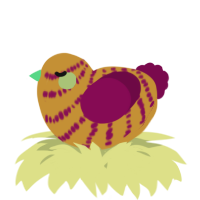 A gold and wine chicken with a bar pattern