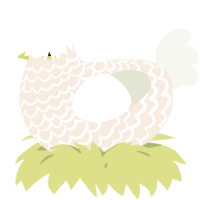 A cream and white chicken with a lace pattern