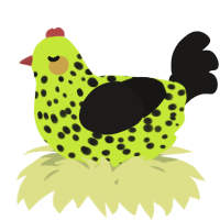 A lime and sable chicken with a speckle pattern