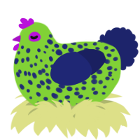 A grass and navy chicken with a speckle pattern