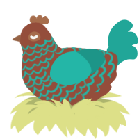 chocolate chick, a russet and turquoise chicken with a lace pattern