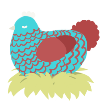 A aqua and red chicken with a lace pattern