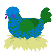 A sapphire and leaf chicken with a speckle pattern