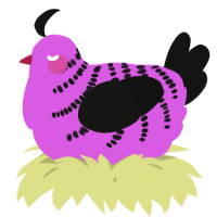 A orchid and black chicken with a half-bar pattern